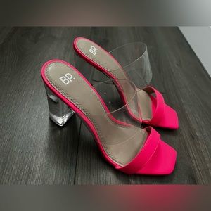 Super sexy neon pink slip on block heels!